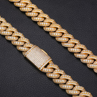 Chaînes Collier Maille Cubaine Iced Out de Haute Qualité Plaqué Argent pour Hommes, 15mm 18mm, Style Hip Hop, avec Fermoir