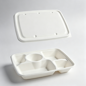 Biodegradable Disposable Takeout Food Containers <b>Set</b> Eco Compostable Catering Food Packaging <b>Lunch</b> Tray With Pulp Lid - Product Image 1