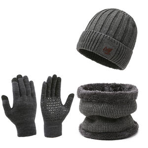 Ensemble de 3 pièces pour l'hiver : bonnet épais en tricot pour adultes, écharpe et <span class=keywords><strong>gants</strong></span> tactiles doublés en polaire pour hommes et femmes, accessoires - Product Image 4