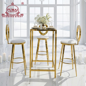 FUMAI Gold Metal <b>Bar</b> <b>Table</b> with 3 Stools Modern Square Design for Home <b>Bar</b> and Wedding Events - Product Image 1