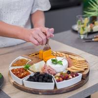 Plateau à fruits secs rond pliable en bois d'acacia, plateau à charcuterie et fromages, ensemble cadeau, durable et écologique