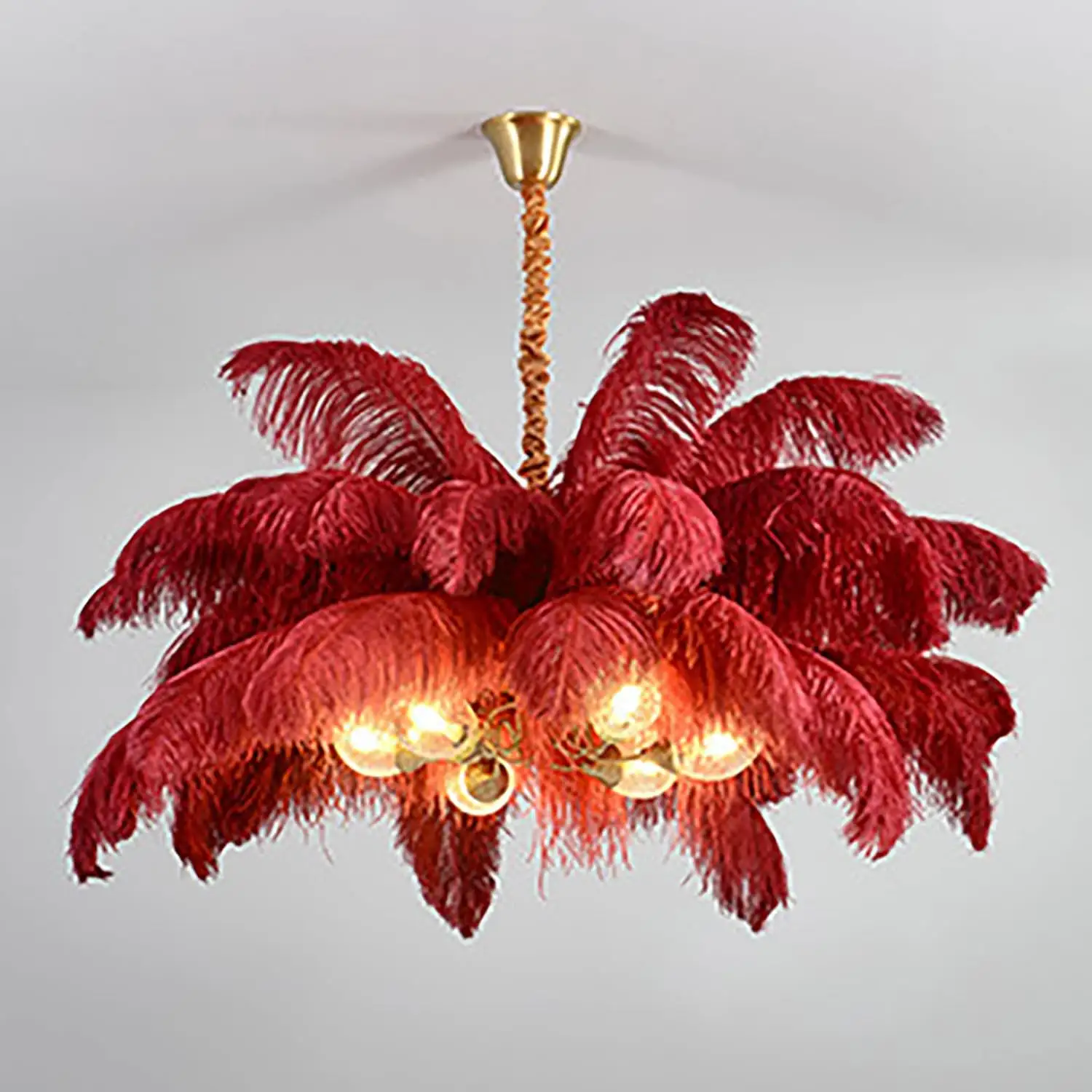 Lustre suspensor criativo romântico de penas de avestruz, lâmpada moderna para teto, luminária pendente de penas de avestruz