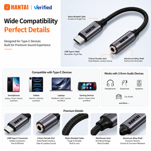Adaptateur USB C vers <span class=keywords><strong>prise</strong></span> jack 3,5 mm femelle avec DAC intégré, son haute fidélité, câble audio tressé compatible avec Pixel 9 <span class=keywords><strong>8</strong></span> Samsung - Product Image 3