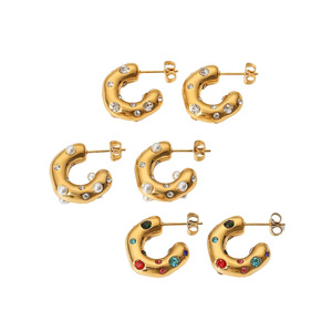 18 Karat Gold Edelstahl Mode Ohrringe Wasserdicht Anlauf frei Hypo allergene Zirkon Perle C-förmige Creolen - Product Image 1