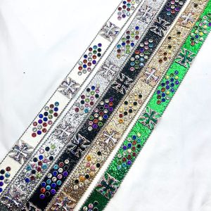 Pabrik langsung dapat disesuaikan 38mm Aksesori Barat berlian imitasi sabuk perhiasan kulit asli gesper paduan dapat disesuaikan sabuk PU - Product Image 3