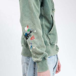 Sudadera con Capucha Extra Grande de Algodón para Hombre, Estilo Vintage, Lavado Ácido, con Logotipo Personalizado, Diseño con Salpicaduras de Pintura Verde - Product Image 6
