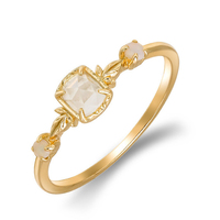 Bague émotionnelle en argent sterling 925 plaqué or 14 carats pierre gemme géométrique carré cristal de roche blanc opale australienne naturelle