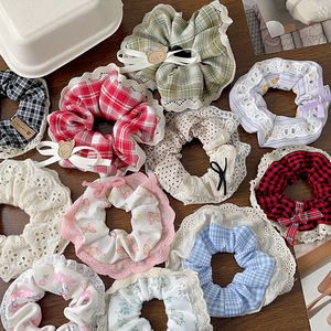 Accessoires pour cheveux en dentelle rouge simple pour femmes, printemps-été, pour mariage, faits à la main, <span class=keywords><strong>grand</strong></span> anneau pour cheveux en forme d'intestin - Product Image 2