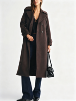 Manteau Classique pour Femme, Tendance, Double Boutonnage, Automne, Élégant, Long, Décontracté, Ceinture, Couleur Unie, Laine Cachemire, Manteau en Cachemire pour Femme