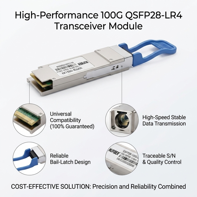 Reliable 100G QSFP28 LR4 10km Optical Module SMF LC Compatible with Juniper Dell Brocade CE Certified Network Switch