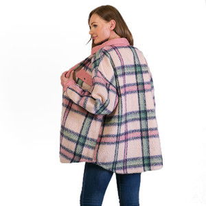Veste d'automne en flanelle pour femmes, manteau rose à carreaux, à boutons, collection 2022 - Product Image 2