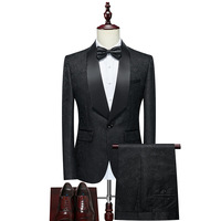 Ensemble deux pièces slim pour homme, col montant, idéal pour mariages, banquets et affaires, toute l'année