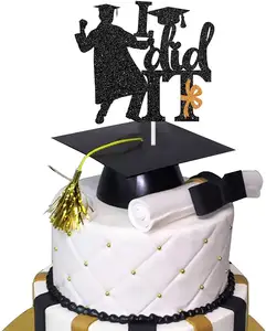 Xieli黑色闪光我做了蛋糕礼帽祝贺毕业派对装饰