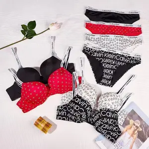 Wholesale C Cup Printing For Women Gathered On The Thin And Thick Underwear Ladies Bra Set