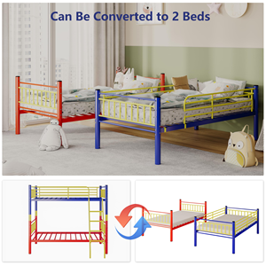 Cama Litera <span class=keywords><strong>de</strong></span> Metal, Cama Alta Doble sobre Doble con <span class=keywords><strong>Escalera</strong></span> Extraíble y Barandilla <span class=keywords><strong>de</strong></span> Seguridad <span class=keywords><strong>de</strong></span> Longitud Completa, Soporte <span class=keywords><strong>de</strong></span> Listones <span class=keywords><strong>de</strong></span> Metal Resistente - Product Image 6