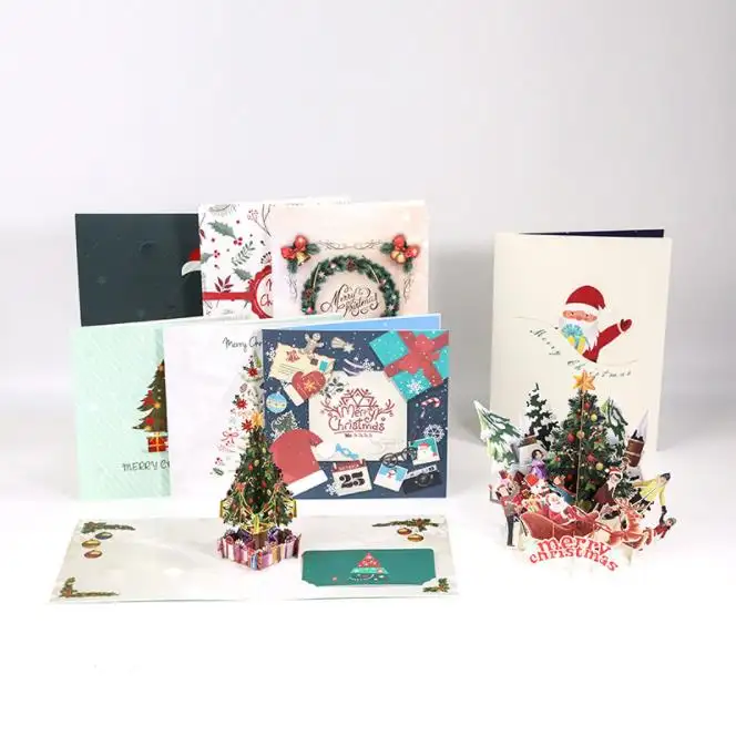 2021 creativo 3d albero di natale logo personalizzato biglietto di auguri carta regalo stereoscopico intaglio Merry christmas card