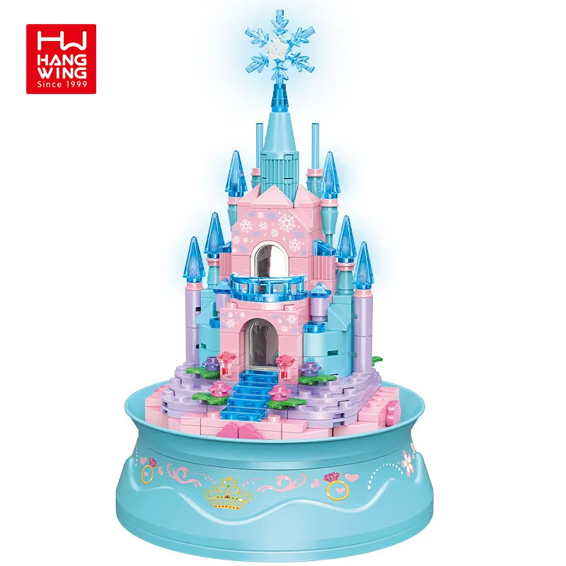 HW TOYS 251PCS Student Kind Eis Schnee Schloss Spin Spieluhr Kleine Backstein bausteine Spiel Juguetes zusammenbauen