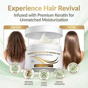 Masque capillaire OEM au peptide de kératine et à l'huile d'argan pour un lissage intense, contrôle des frisottis, brillance éclatante, soin des cheveux secs et rebelles, crème à la kératine - Product Image 1