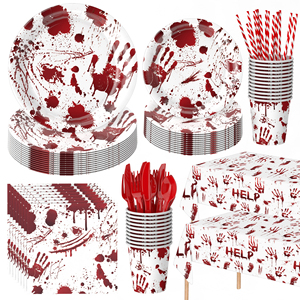 Offre Spéciale : Assiettes et Serviettes en Papier Horrifiantes et Sanglantes <span class=keywords><strong>pour</strong></span> Fête d'Halloween Thème Horreur - Product Image 1