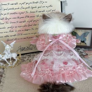 Venta al por Mayor, Envío Directo, Vestido Original Hecho a Mano para Mascotas, Color Rosa Dulce, con Volantes, para Gatos, Todas las Temporadas - Product Image 5