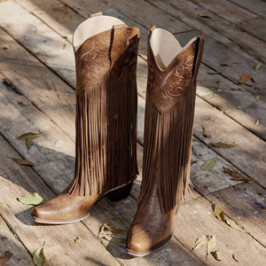 WETKISS Bottes Western pour Femme, hauteur genou, à franges et pompons, avec fermeture éclair latérale, bout pointu, talon moyen, style Cowgirl, pour Concerts Country - Product Image 4