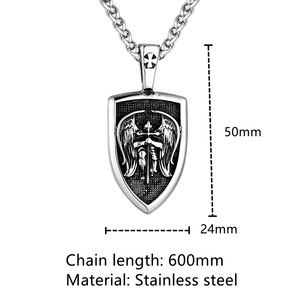 Collier pendentif bouclier de l'archange Saint Michel pour homme, en acier inoxydable, bijoux religieux, chaîne de 60 cm, relief double face - Product Image 4
