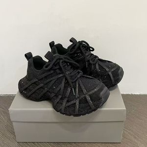 Chaussures de sport décontractées à plateforme avec lacets et strass pour femmes, couleur unie marron gris noir - Product Image 3