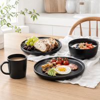 Service de vaisselle moderne en grès céramique noir de qualité supérieure, écologique, assiettes, bols, tasses, passe au lave-vaisselle, pour hôtel, restaurant, maison