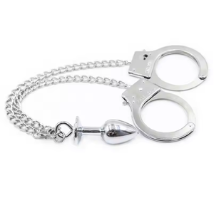 Haute qualité BDSM Bondage Gear Plug Anal jouets sexuels en acier inoxydable métal longues chaînes contraintes de poignet menottes avec Plug Anal - Product Image 3