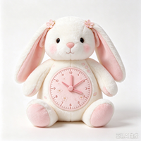 Fabrication sur mesure ODM/OEM de jouets en peluche personnalisés avec design IA, incluant des peluches mignonnes en forme de lapin avec horloge et des animaux en peluche amusants, pour la vente en gros directe usine.