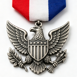 Medalla Patriótica de Aleación de Zinc Plateada con Escudo de Águila y Cinta Roja, Blanca y Azul, Recuerdo - Product Image 3