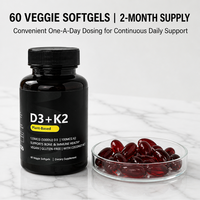 Gélules de Vitamine D3 K2 à Marque Blanche OEM 5000 UI 60 Unités à Base Végétale MK7 Soutien Osseux et Immunitaire Gélules Végétales Souples Usine CGMP