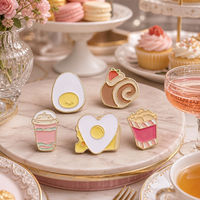 Ensemble de badges en émail souple en métal, motifs mignons de nourriture : Œuf, Gâteau roulé suisse, Milkshake, Toast, Popcorn. Broche Kawaii, badge de revers en métal doré, cadeau sur le thème des collations.
