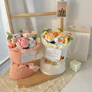 Bouquet de fleurs artificielles en laine tricotées à la main, roses et tulipes, simulation de fleurs, vente en gros, nouveauté 2026 - Product Image 1