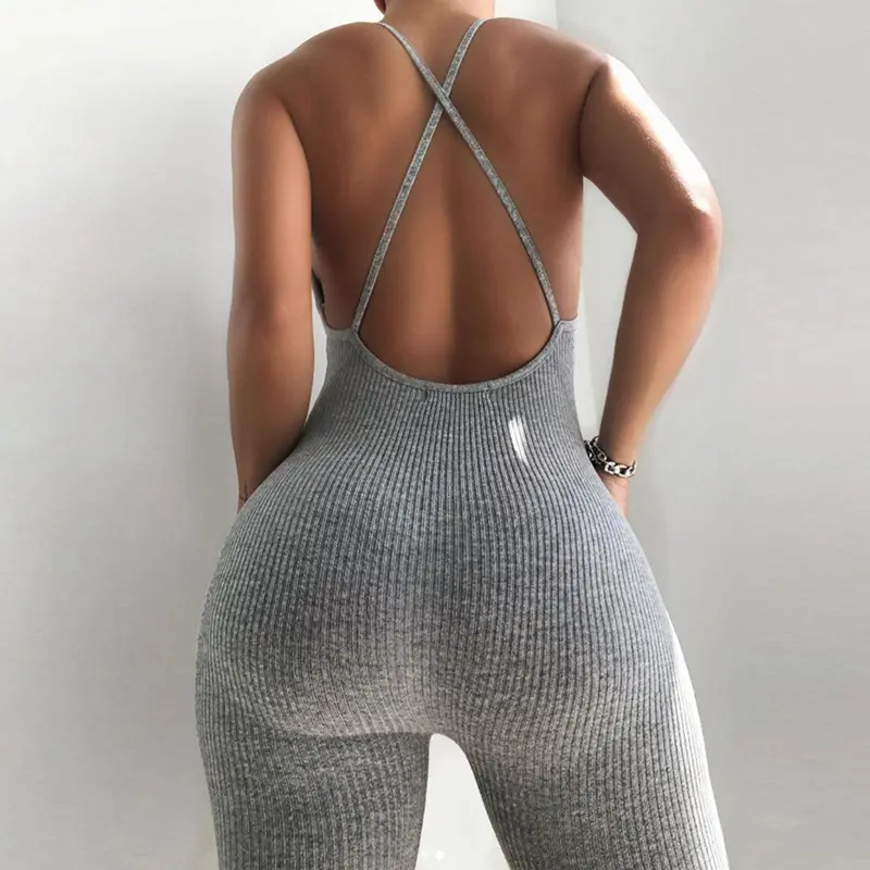 Sexy Halter Tight Jumpsuit V-neck Vest Yoga Bodysuit Sport Sets Women Sports Suit Workout Gym Fitness Jumpsuit