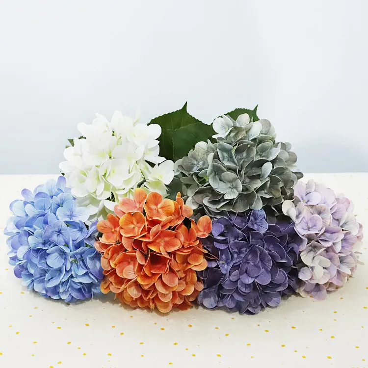 Artificial 3D real touch LaTex hydrangeas branch for Wedding Decoration Wedding Flowers artificial hydrangea new design color