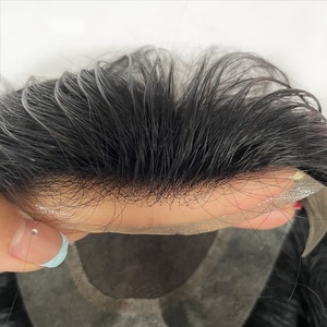 Front French Lace <b>Hairpiece</b> with PU Sides Breathable Natural Wave Indian Human Hair Toupee for <b>Men</b> - Product Image 6