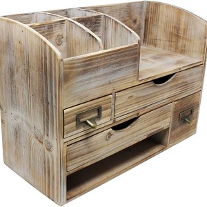 Estante de almacenamiento de escritorio de madera maciza de estilo americano con cajones para joyería, organizador de cosméticos, tipo rectangular blanco Retro - Product Image 3