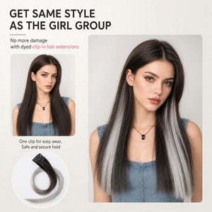 Extensions de <span class=keywords><strong>cheveux</strong></span> synthétiques lisses avec mèches colorées, postiches à clipser pour un coiffage tendance - Product Image 4