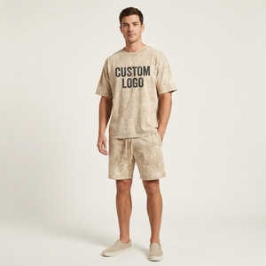 Ensemble T-shirt et short personnalisé FITMOVE INTERNATIONAL délavé à l'acide pour homme, impression DTG, broderie, anti-plis, coton lourd 220g - Product Image 1