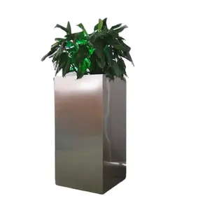 Design Europeu Prata Plantador De Panela De Aço Inoxidável Para Piso E Shopping Mall Metal Spinning Indoor E Outdoor