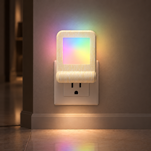 ไฟกลางคืนแบบเสียบปลั๊กเปลี่ยนสีได้ 8 สี พร้อมเซ็นเซอร์วัดแสง ดีไซน์ไม้ ไฟ LED 0.5W สำหรับห้องนอนและทางเดิน ขายส่ง - Product Image 1