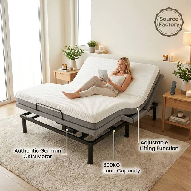 Memory Position Preset Mode Iron Metal Electric Bed Frame Smart Adjustable Bed Base for Elderly Reading TV Relaxing Home Use