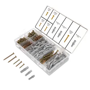 BSCI factory hot sale 206pcs chipboard screws and nylon wall plug plastic anchors assortment with plastic PP box