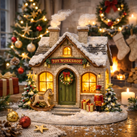 WeiVista Atelier de jouets de Noël en résine à lumière chaude, maison de village peinte à la main, exportateur, présentoir de table personnalisé