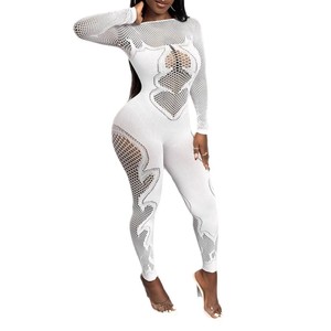 Q2827-2026 Nuovi Arrivi <span class=keywords><strong>Tuta</strong></span> Aderente <span class=keywords><strong>Nera</strong></span> a Maniche Lunghe con Dettagli Traforati Sexy per Donna Abbigliamento da Club - Product Image 4