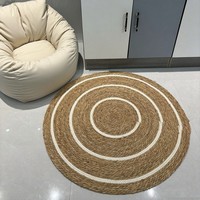 Tapis d'intérieur en jacinthe d'eau naturelle tissé à la main, à poils moyens, avec support en jute, motif rayé bicolore à points creux, style bohème