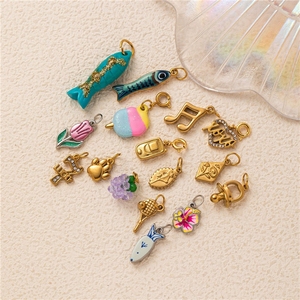 SH78 Colgante Clásico <span class=keywords><strong>de</strong></span> Acero Inoxidable con Diseño <span class=keywords><strong>de</strong></span> Pez, Flor y Circonita, Bañado en Oro <span class=keywords><strong>de</strong></span> 18K, con Dijes <span class=keywords><strong>de</strong></span> Pata, Uva y Número 7 <span class=keywords><strong>de</strong></span> <span class=keywords><strong>la</strong></span> <span class=keywords><strong>Suerte</strong></span>, DIY - Product Image 3