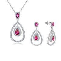 Mode Hochzeit Sterling Silber Rot Korund Cz Schmuck Set, Rubin und Diamant Anhänger und Ohrringe