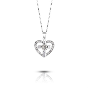Collar de Plata de Ley 925 con Cruz de Corazón y Circonitas, Diseño de Doble <span class=keywords><strong>Elemento</strong></span>, Joyería Elegante para Regalo, Personalizable - Product Image 1